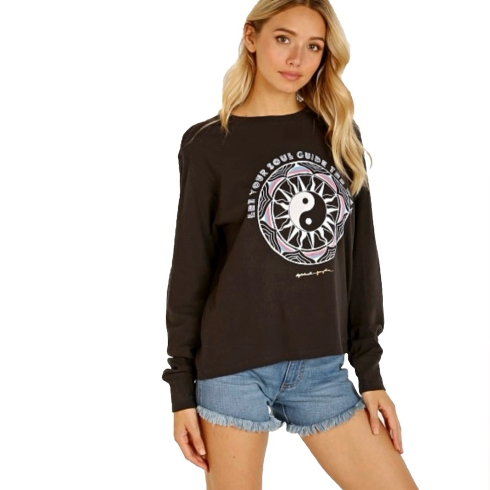 Spiritual Gangster Let Your Soul Grey Charcoal Women’s Long Sleeve size Large